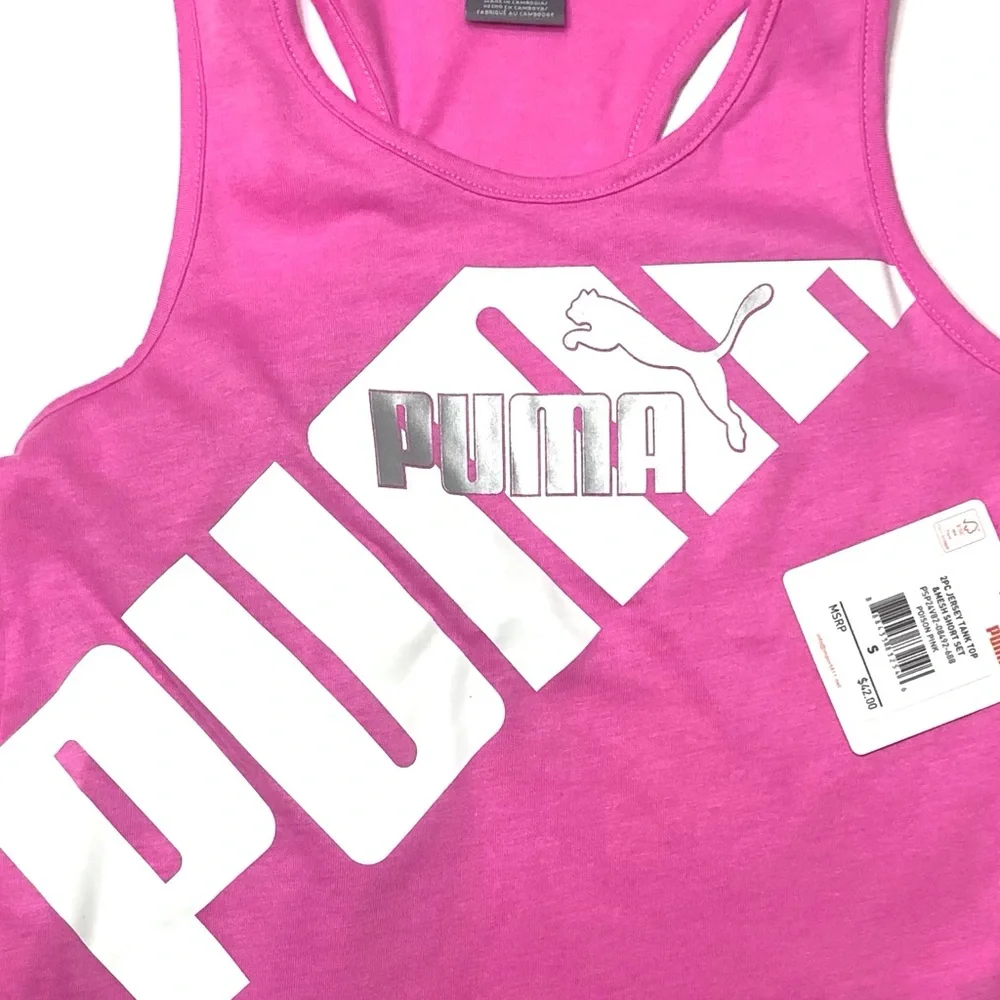 Girls 2 pc Set Tank Short Puma Athletic Youth Sports Training Active Wear Top - Picture 2 of 7